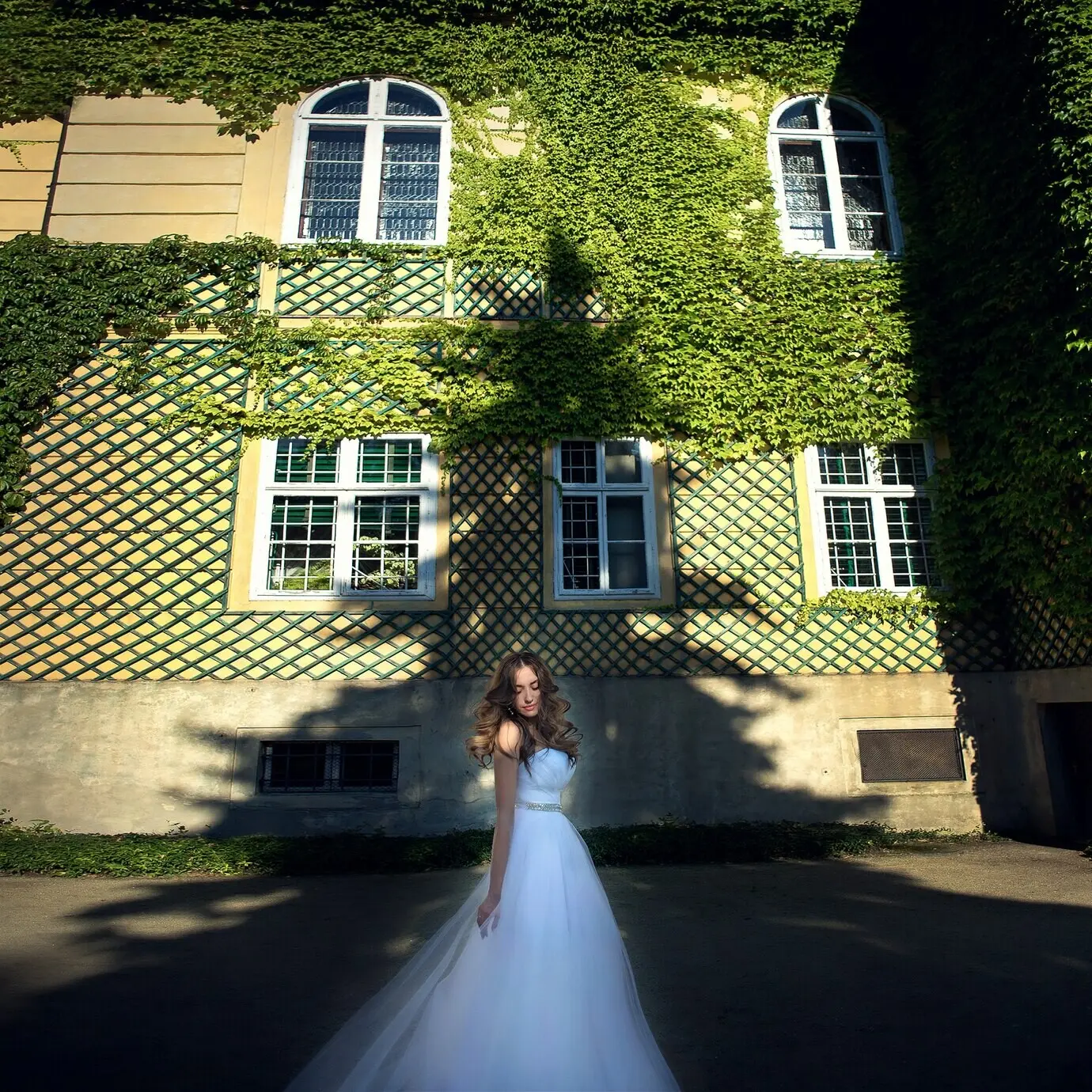 Кудрявая девушка на коричневом фоне